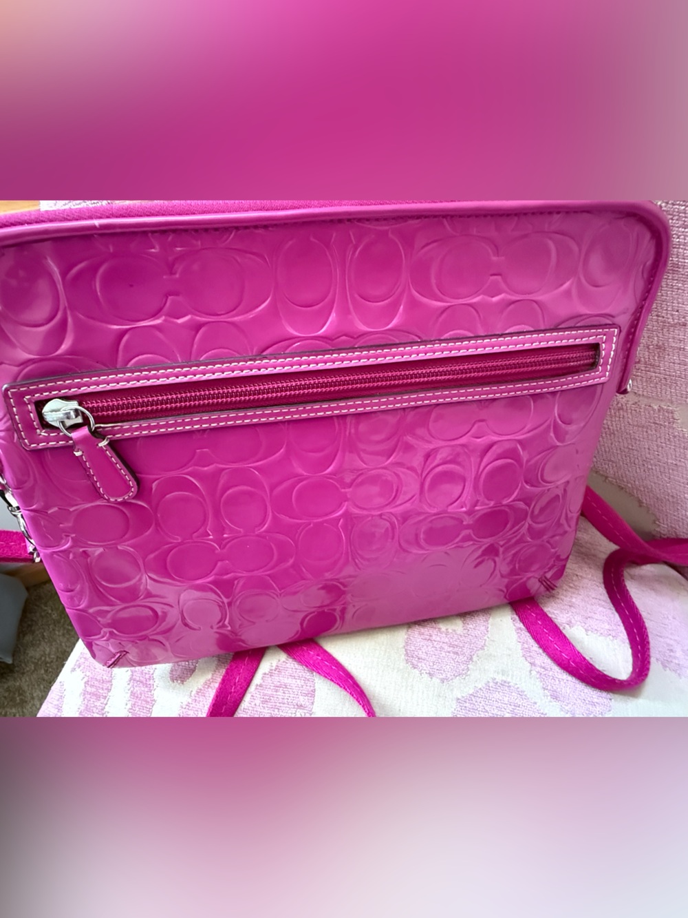 Coach Hot Pink Signature Patent Crossbody Bag - Picture 4 of 10